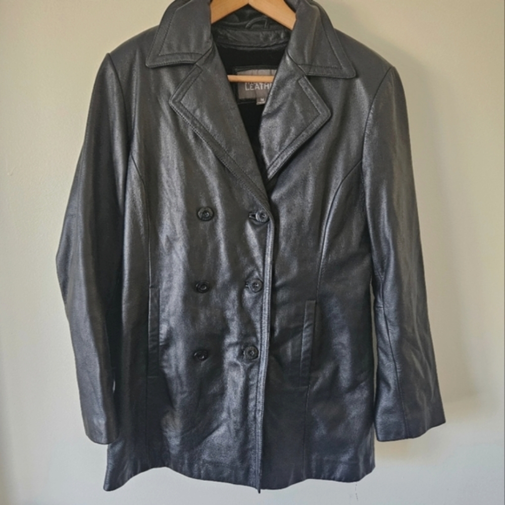 Wilsons leather black leather coat with removable fur interior